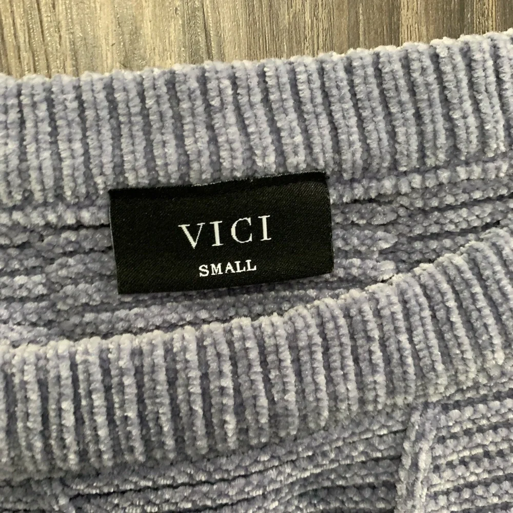 VICI dusty blue soft fringe detail sweater